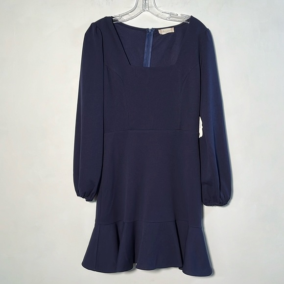 ALTAR'D STATE NWT Square Neck Puff SLV Ruffle Hem Navy Party/Holiday Dress SZ M - Picture 1 of 16